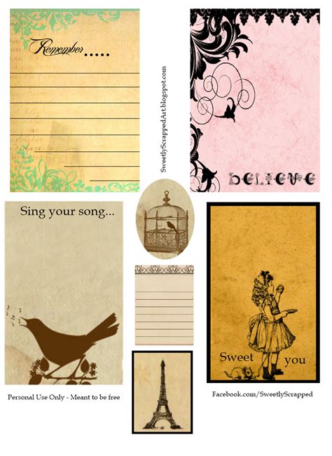 sweetly scrapped printable journaling cards   vintage inspired