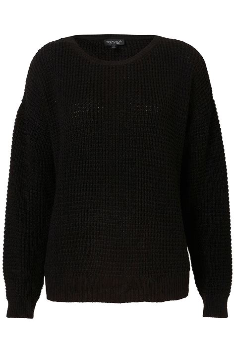 lyst topshop knitted textured grunge jumper  black