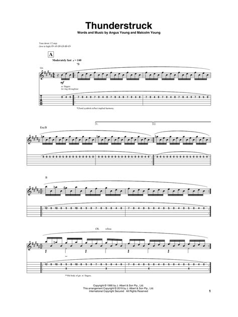 thunderstruck guitar tab print sheet