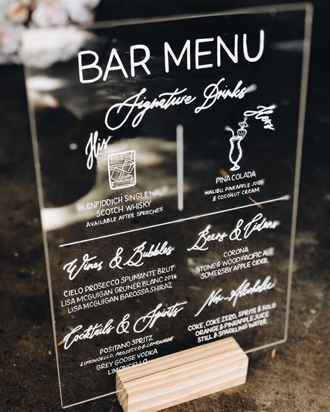 signed  bird  instagram acrylic bar menu  todays couple