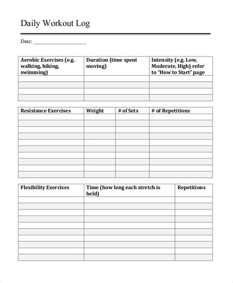 printable workout log sheet template business psd excel word