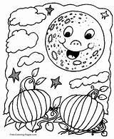 Halloween Coloring Pages Moon Sheets Kids Printable Happy Smiling Fun sketch template