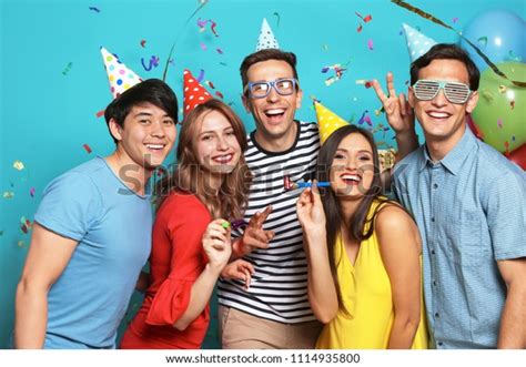 happy young people celebrating birthday  stock photo edit