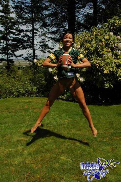 sexy packers fan trista stevens playing football butt naked