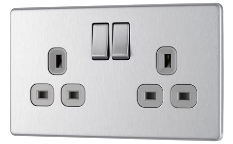 colours  brushed steel switched double socket departments diy  bq