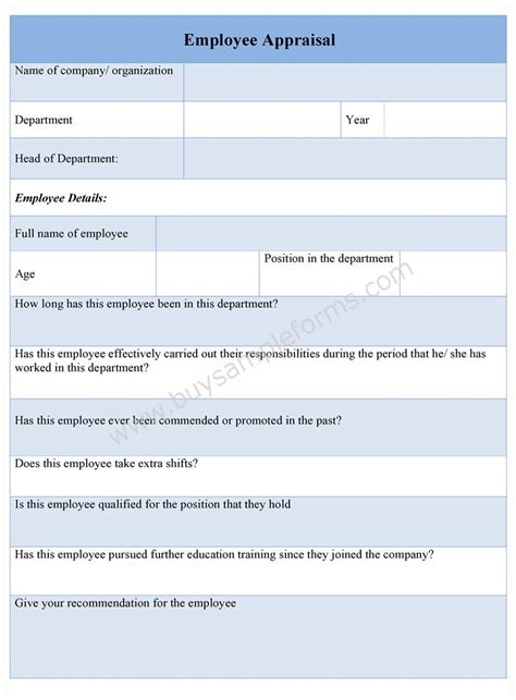 employee appraisal form appraisal form template