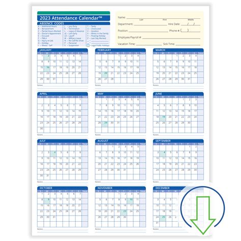employee attendance calendar  printable calendar