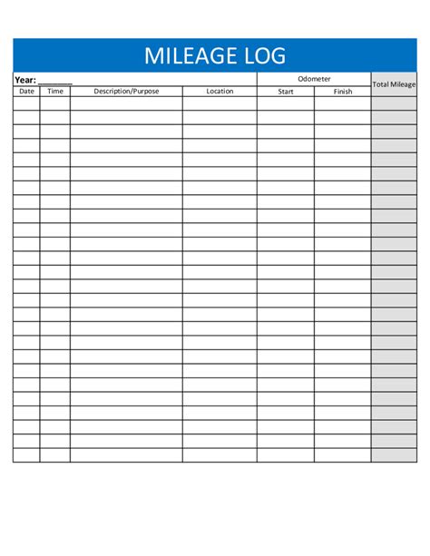 mileage log template printable