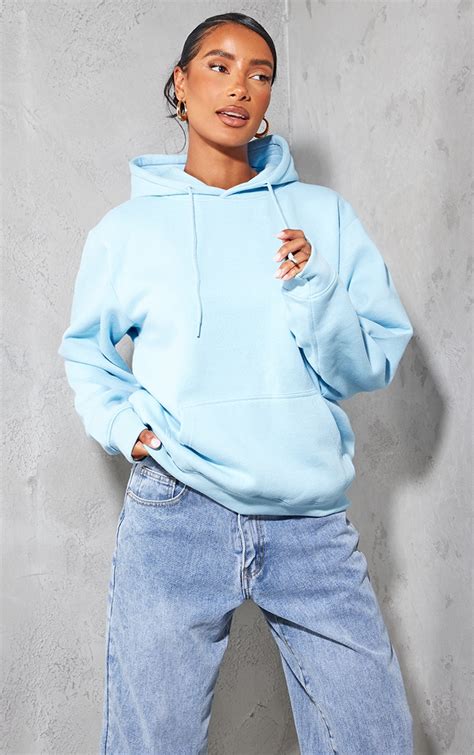 recycled baby blue oversized sweat hoodie prettylittlething qa