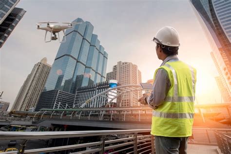 drone inspection operator inspecting construction building turbine power plant photo premium
