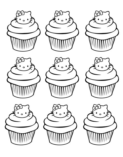 cupcakes  kitty simple cupcakes adult coloring pages