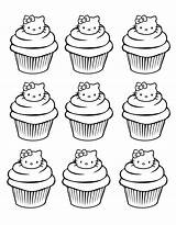 Coloring Kitty Hello Cupcakes Simple Sweet Cup Cakes Pages Adult Cake sketch template