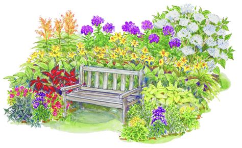 watercolor drawing   bench   garden  flowers  plants