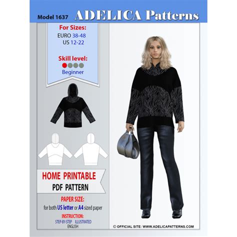 adelica pattern  hoodie sewing patternspdf textillia