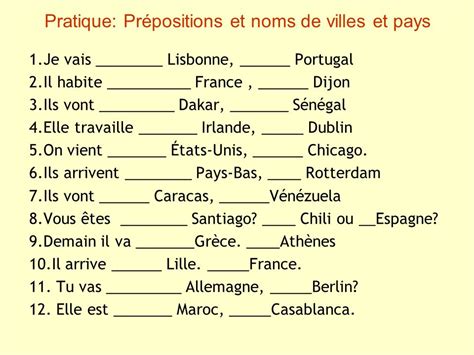 exercices prepositions  pays