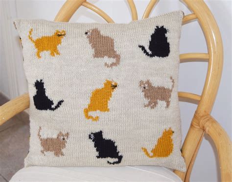 Knitting Pattern For Cat Cushion Cat Pillow Knitting Pattern Etsy