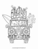 Bus Coloring Pages Retro Summer Adult Colouring Suitcases Ebook Printable Hippie sketch template