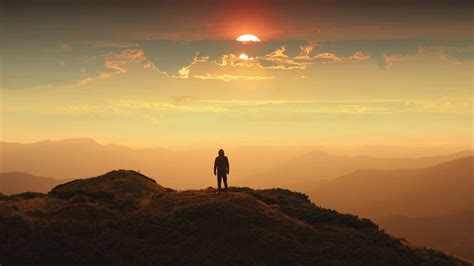 standing  mountain top mesmerizing sunset stock footage sbv  storyblocks