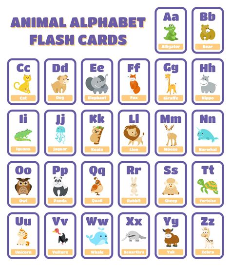 printable animal alphabet flash cards printable word searches