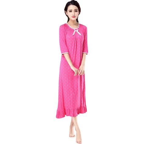 female  sleeve modal sleepwear women nightgown polka dot nightdress
