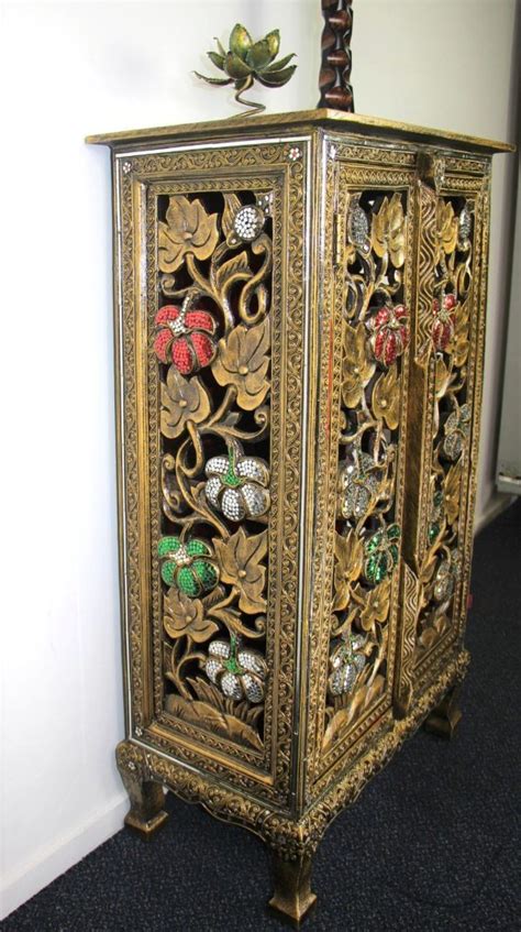 ornate hand carved tall cabinet   cupboards  greenwhitered