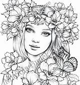 Coloring Pages Spring Lady Mariola Budek Premium Printable Colouring Adult Etsy Fairy Book Coloriage Grayscale Print Faces Dessin Colorier Adulte sketch template