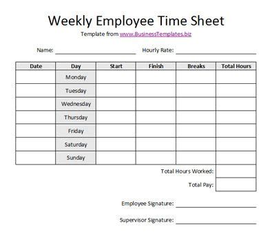 blank time card printable  weekly employee time sheet template