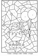Number Color Mardi Gras Kids Printable Colour Mosaic Coloring Pages Numbers Worksheets Activities Activity Sheets Coloriage Jester Clown Magique Colouring sketch template