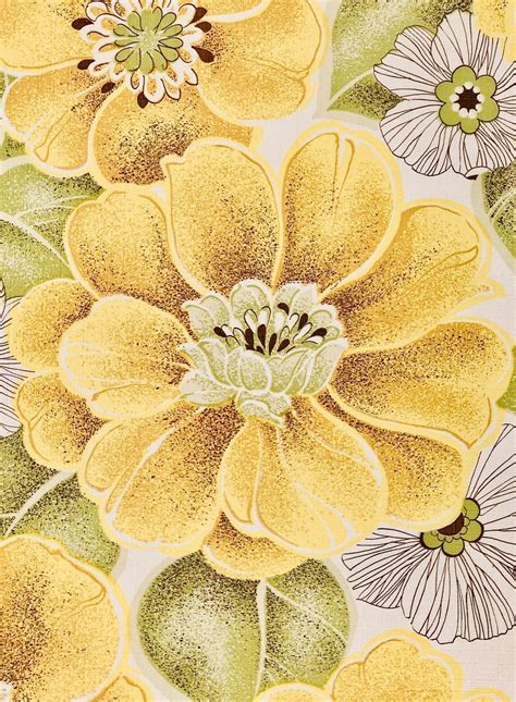 vintage wallpapers  shop vintage yellow floral wallpaper