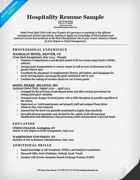 hotel clerk resume sample resume companion