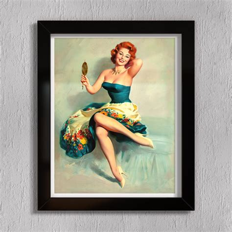 Redhead Beauty Vintage Pin Up Girl Sexy Pinup Print Poster Etsy