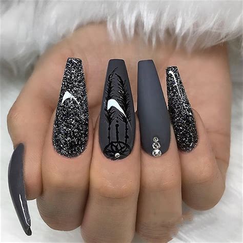 black  white acrylic coffin nails ideas
