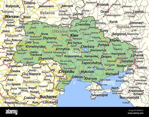 Map Of Ukraine Shows Country Borders Urban Areas Place Names And