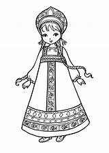 Coloring Pages Russian Costume Girl National sketch template