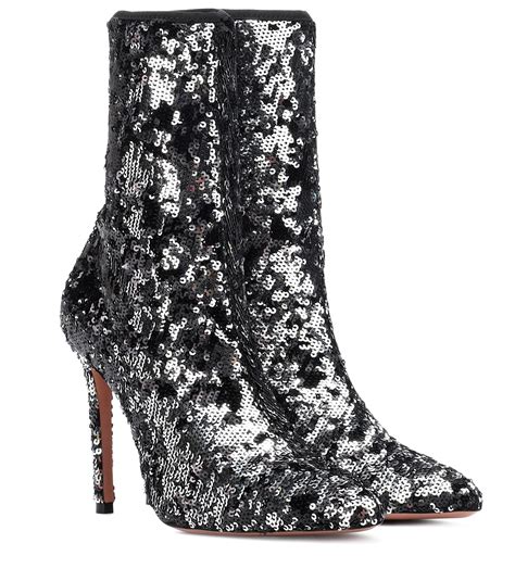aquazzura leather costes  sequined ankle boots  silver metallic lyst