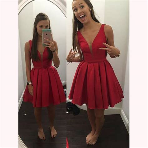 Classy Red Sexy Sexy V Neck Short Prom Dress Homecoming