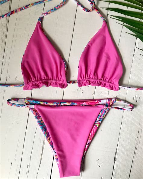 string bikini micro bikini triangle bikini top pink etsy