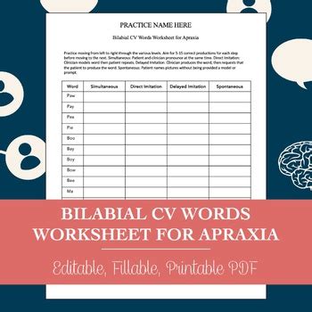 bilabial cv words worksheet  apraxia  speech therapy tpt