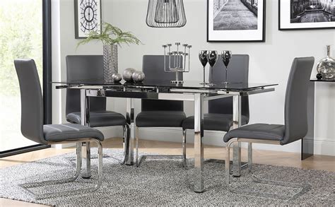 space chrome black glass extending dining table   perth grey