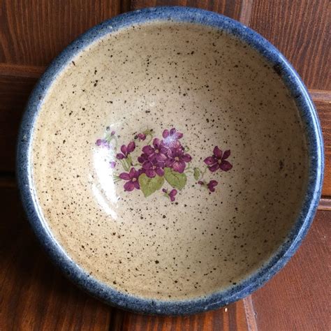 monroe salt works maine pottery violet pansey soup cereal bowl tan blue