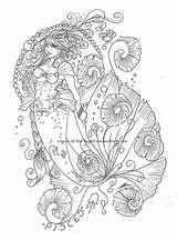 Pisces Zodiac Mermaid Intricate Colouring Coloriages Sirenes Adultes Feuilles Designlooter sketch template