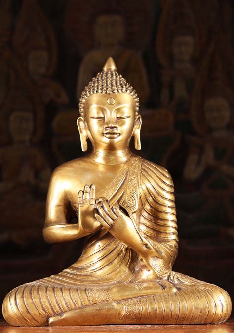 sold brass indian style buddha statue  hands  front  chest  dharmachakra mudra