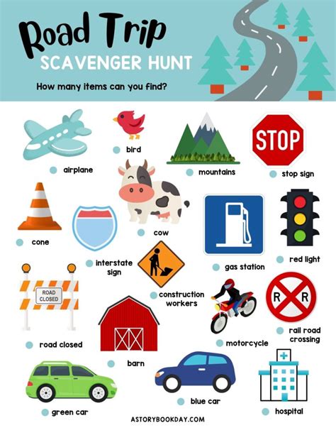 fun  printable road trip scavenger hunt  kids