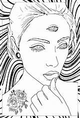 Coloring Pages Psychedelic Print Woman Color Printable Thoughtful sketch template