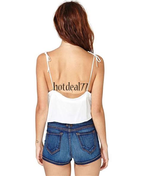 Girls White Sexy Spaghetti Strap Crop Tops Vest Shirt Blouse Backless