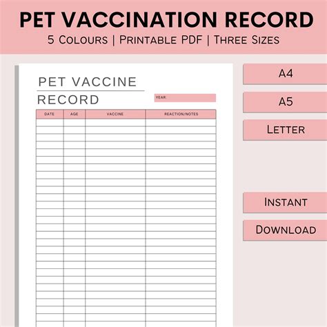 pet vaccination records  fillable  hand write
