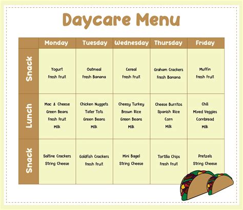 printable menus daycares     printablee