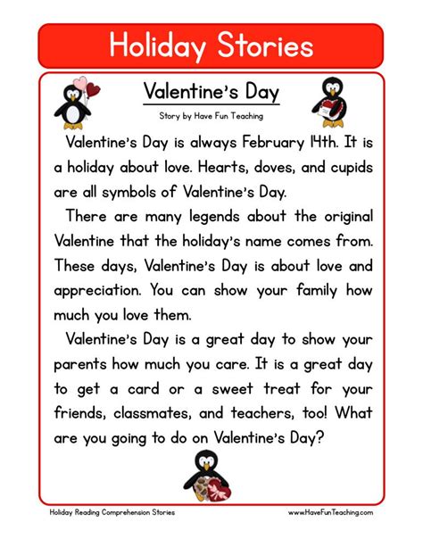 valentines day reading comprehension worksheet  teach simple