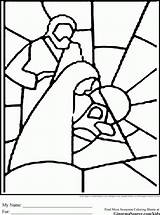 Stained Glass Coloring Window Pages Christmas Kids Nativity Simple Angel Scene Outline Sheet Drawing Printables Noel Printable Crafts Adult Cross sketch template