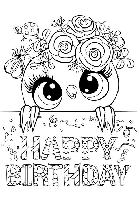 printable cute happy birthday coloring pages